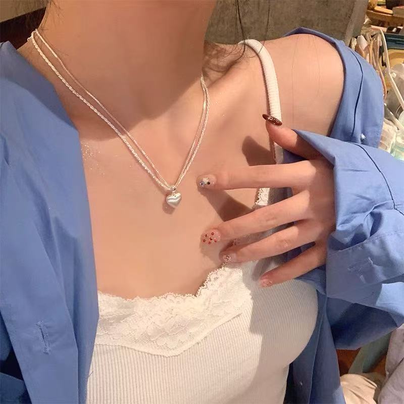 Double-layer Brushed Love Pendant Necklace For Women