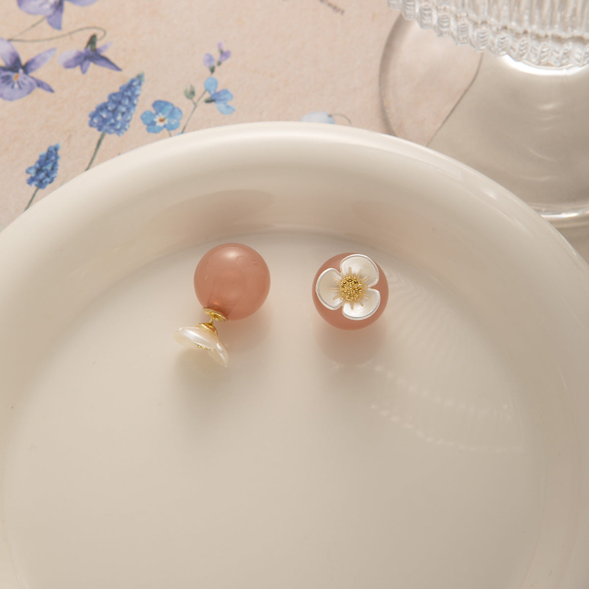 Flower Stud Earrings Dual-wear Pearl Earrings