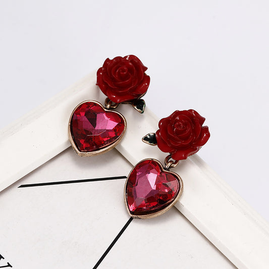 Exquisite Love Rose Earrings Mori Style Simple Heart-shaped