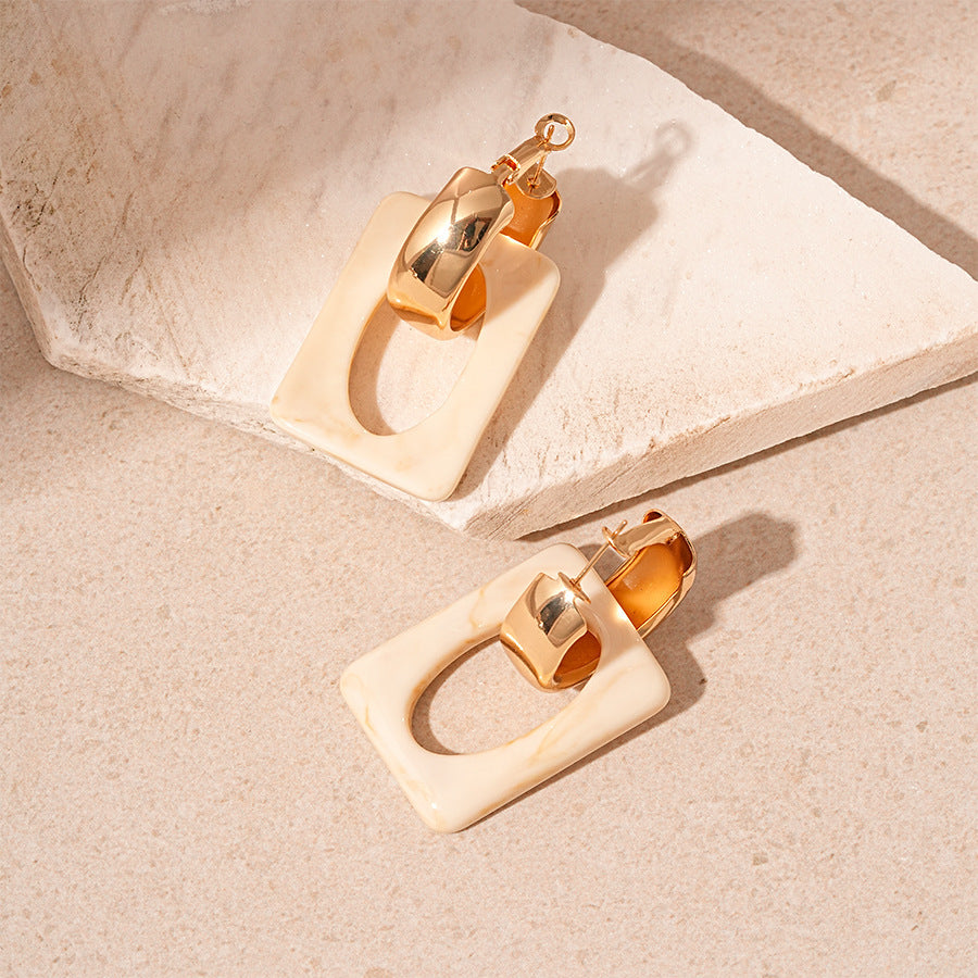 European And American Resin Square Geometric Silver Pin Ear Ring Earrings Fashion