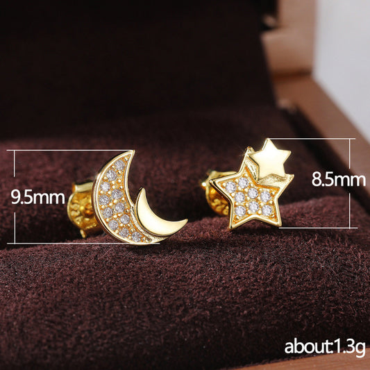 Copper alloy zircon pentagonal star earrings
