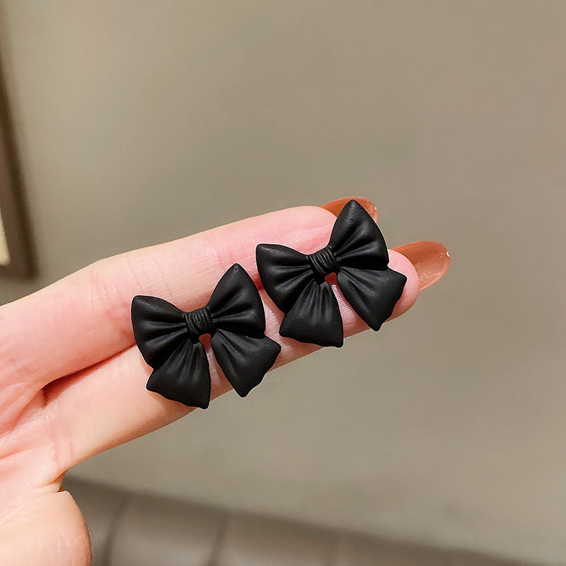 Premium Black Bow Stud Earrings Retro Sterling Silver Needle
