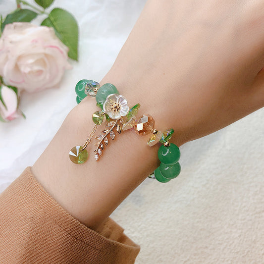 Candy Color Stone Flower Leaf Pendant Crystal Bracelet
