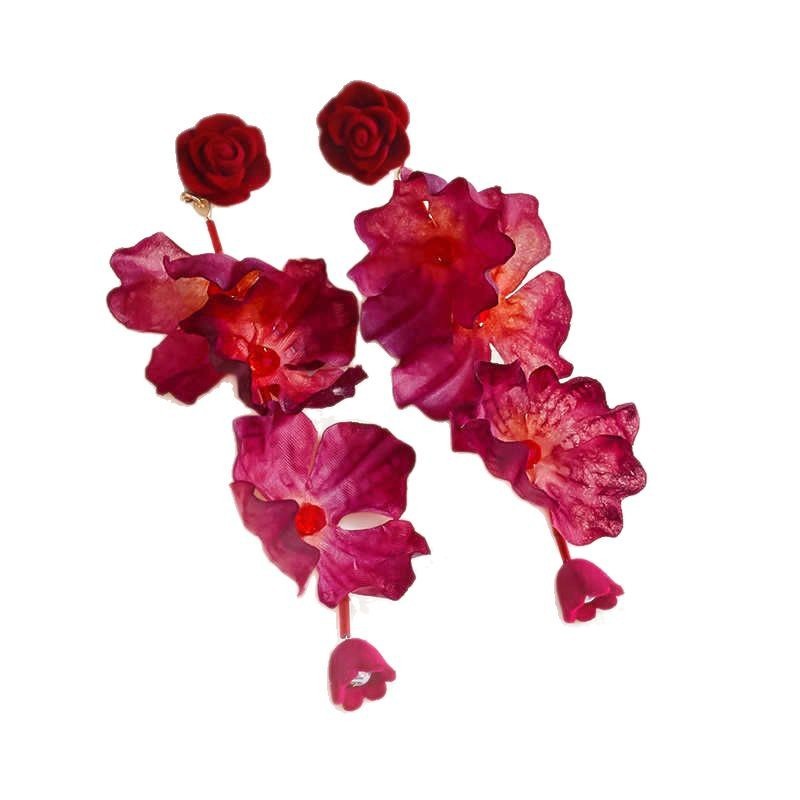 Fabric Roses Long Fashion Earrings