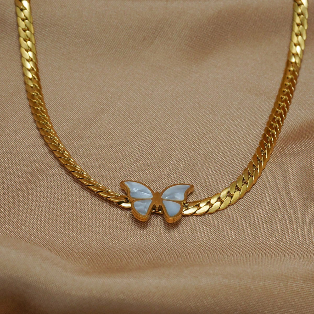 Gold Plated Stainless Steel Butterfly Jewelry Set - Hypoallergenic Necklace, Earrings & Adjustable Ring, Waterproof & Tarnish-Free, Elegant