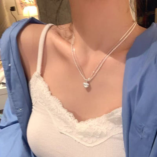 Double-layer Brushed Love Pendant Necklace For Women