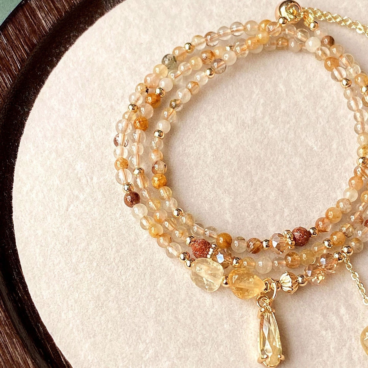 Natural Crystal Jewelry Multi-layer Caramel Colored Hair Crystal Three Circle Bracelet