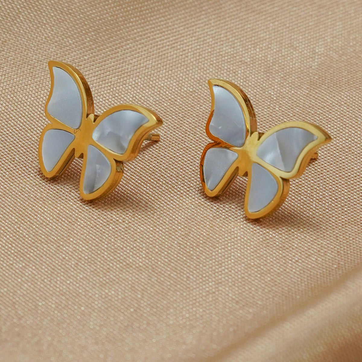 Gold Plated Stainless Steel Butterfly Jewelry Set - Hypoallergenic Necklace, Earrings & Adjustable Ring, Waterproof & Tarnish-Free, Elegant