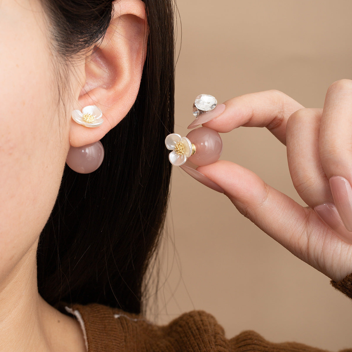 Flower Stud Earrings Dual-wear Pearl Earrings