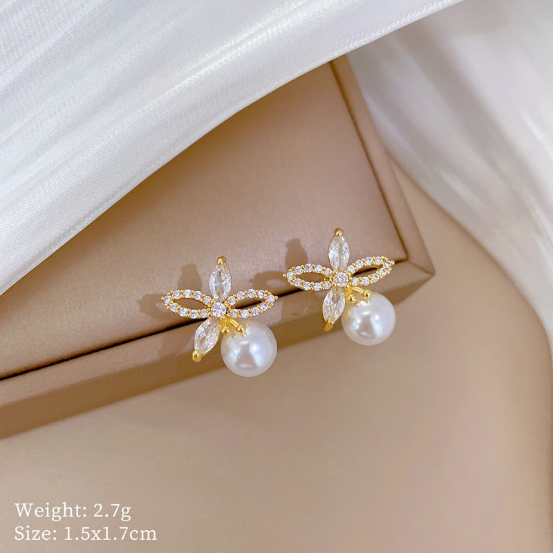 Titanium Steel Necklace And Earrings Suite Light Luxury Full Diamond