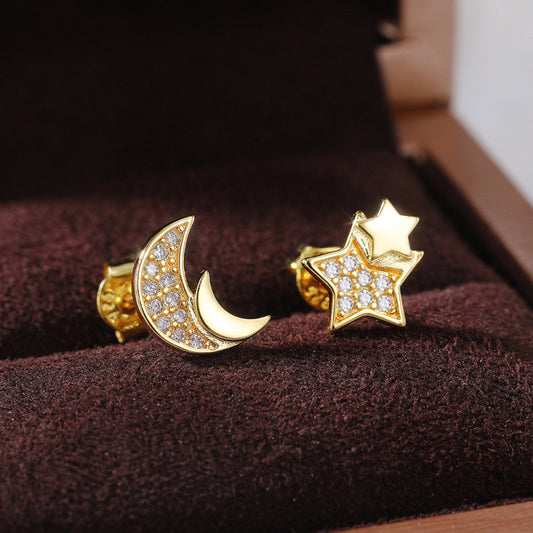 Copper alloy zircon pentagonal star earrings