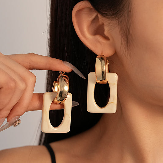 European And American Resin Square Geometric Silver Pin Ear Ring Earrings Fashion