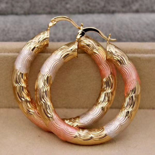 Simple Retro Copper Three-color Pattern Earrings