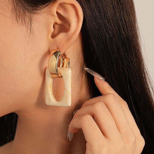 European And American Resin Square Geometric Silver Pin Ear Ring Earrings Fashion