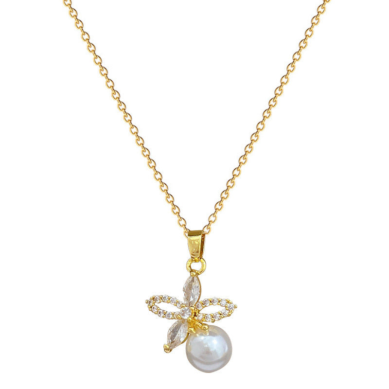 Titanium Steel Necklace And Earrings Suite Light Luxury Full Diamond