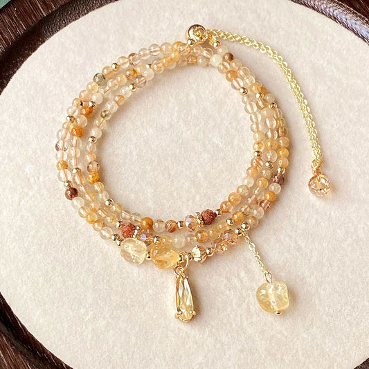 Natural Crystal Jewelry Multi-layer Caramel Colored Hair Crystal Three Circle Bracelet