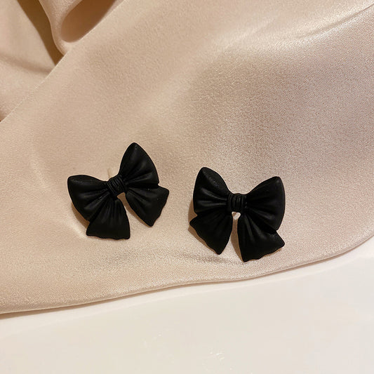 Premium Black Bow Stud Earrings Retro Sterling Silver Needle